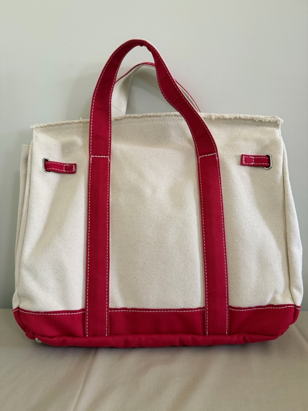Canvas Tote with Pink-Red Trim - Picture 4 of 7